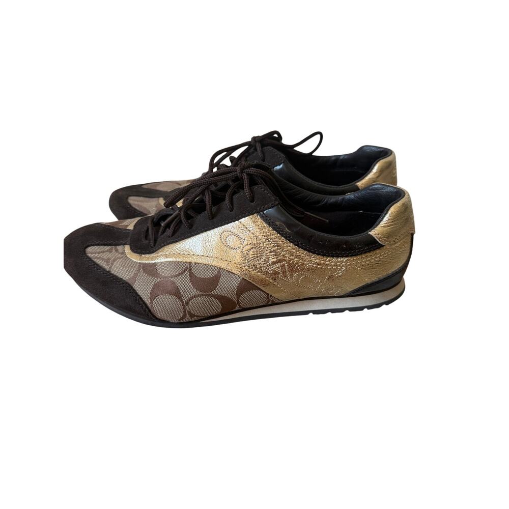 Coach Womens Kodie Signature Logo Gold and Brown Women's Sneakers Size 10